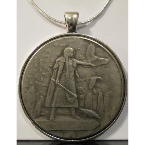 Morrigan the Queen of Battles – 24 Inch Sterling Silver Necklace, Coin-Pendant - Picture 3 of 9